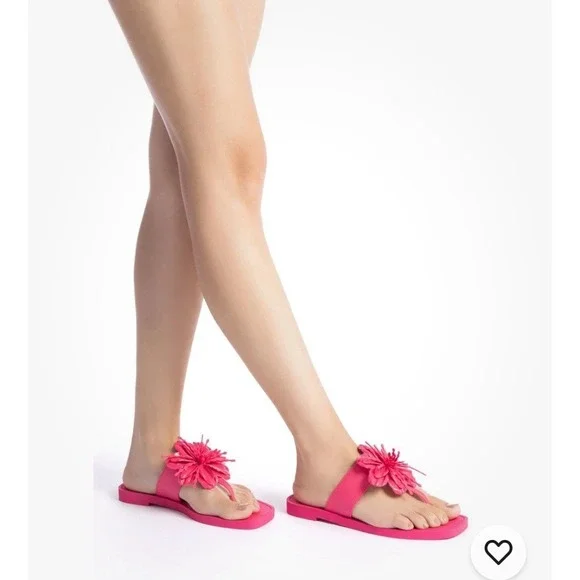 LARROUDE Hibiscus‎ Pink Floral Flip Flop Sandals Size 6/7 3D - Picture 9 of 9